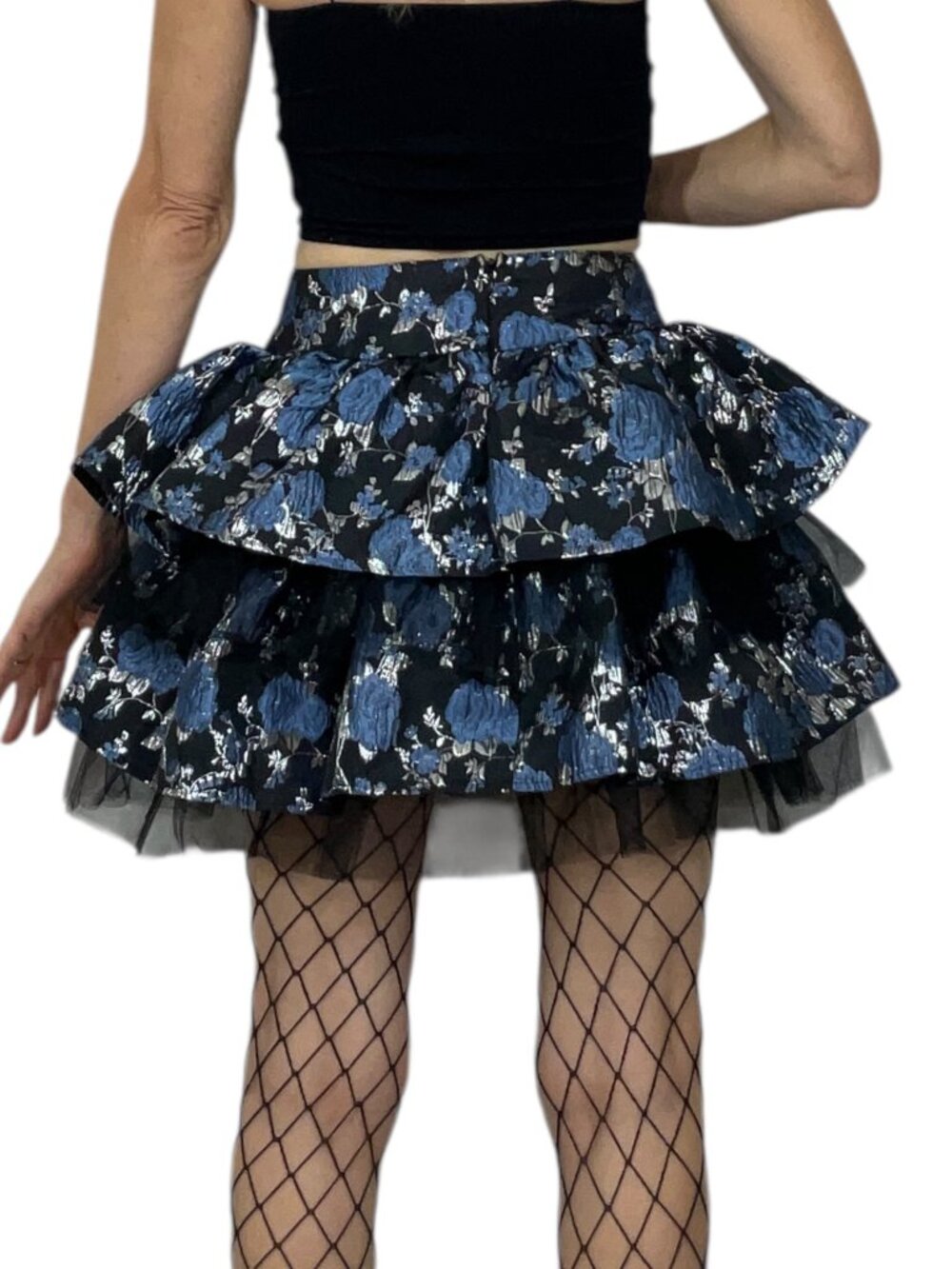 Dolls Kill Widow Fanged Faerie Brocade Mini Skirt M Blue Floral NEW - Picture 3 of 15